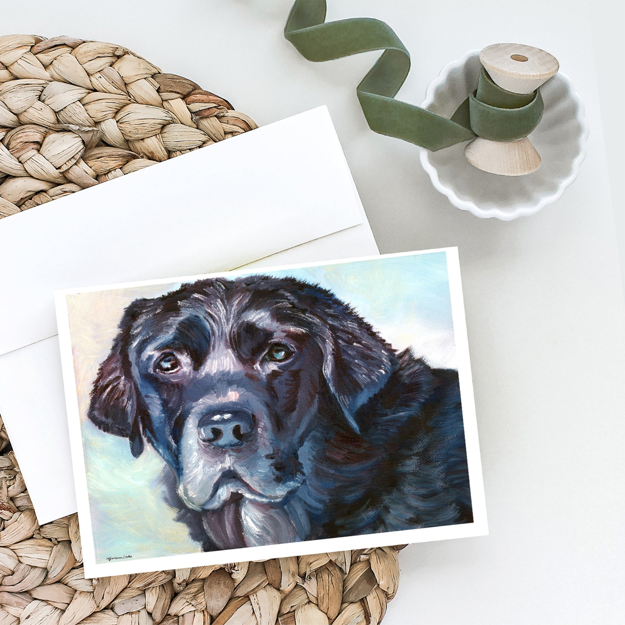Black Labrador Face Greeting Cards And Envelopes Pack Of 8