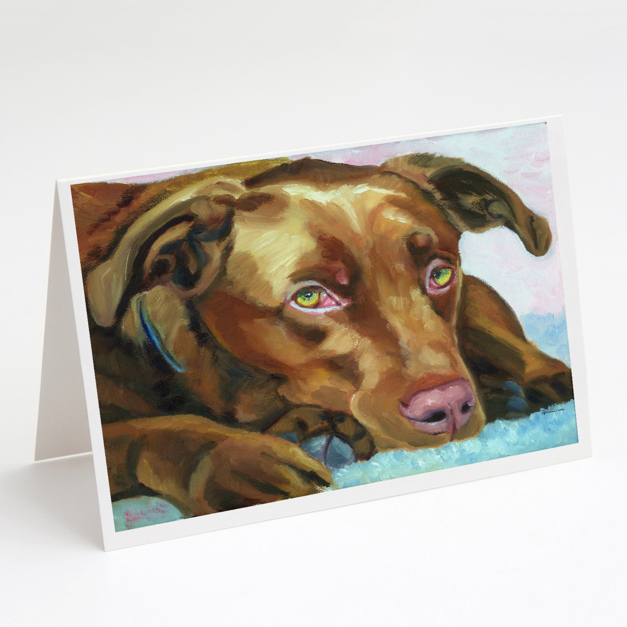 Chocolate Labrador Waiting Greeting Cards And Envelopes Pack Of 8