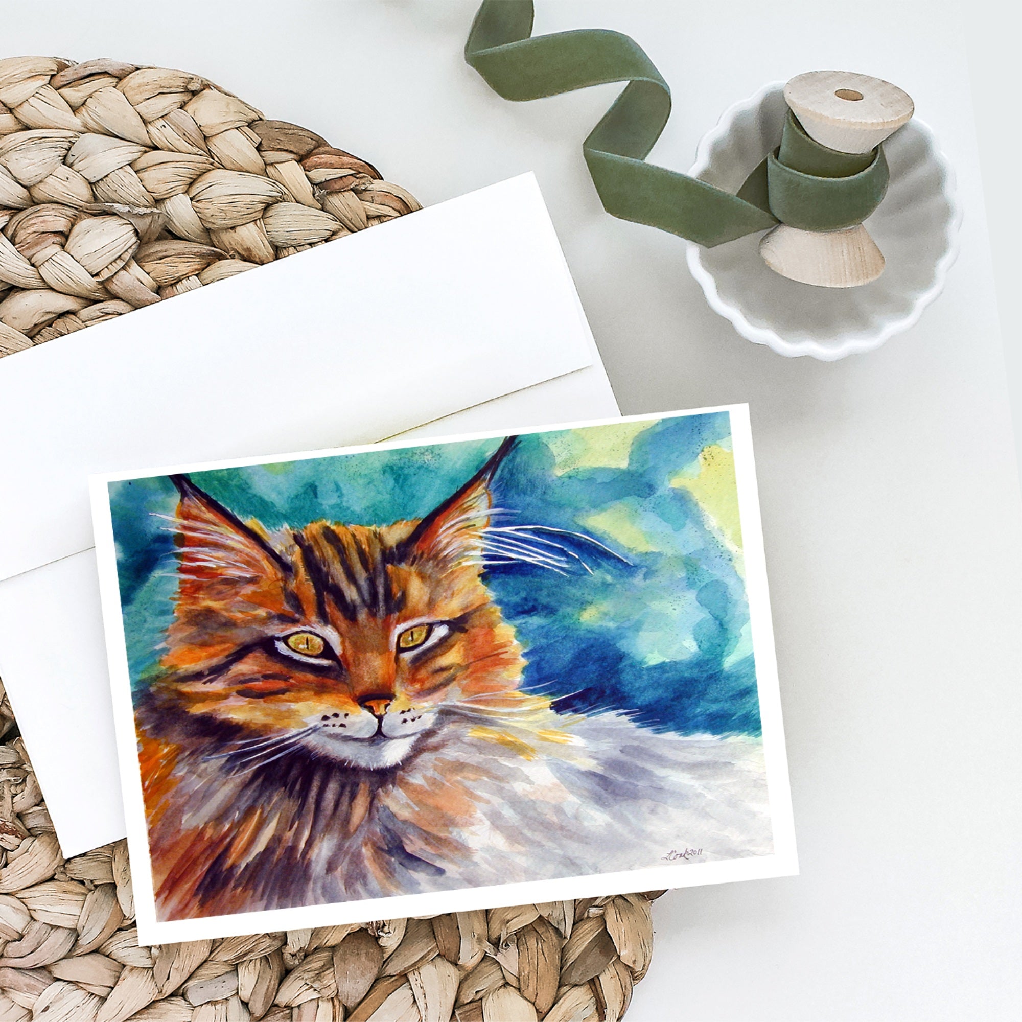 Maine Coon Cat Watching You Greeting Cards And Envelopes Pack Of 8