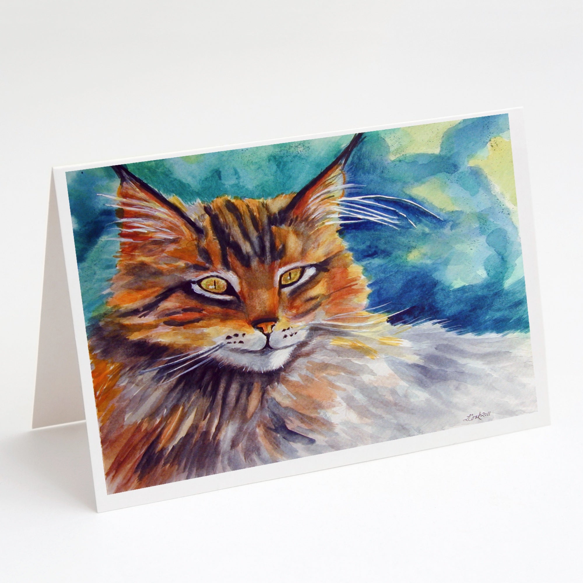 Maine Coon Cat Watching You Greeting Cards And Envelopes Pack Of 8