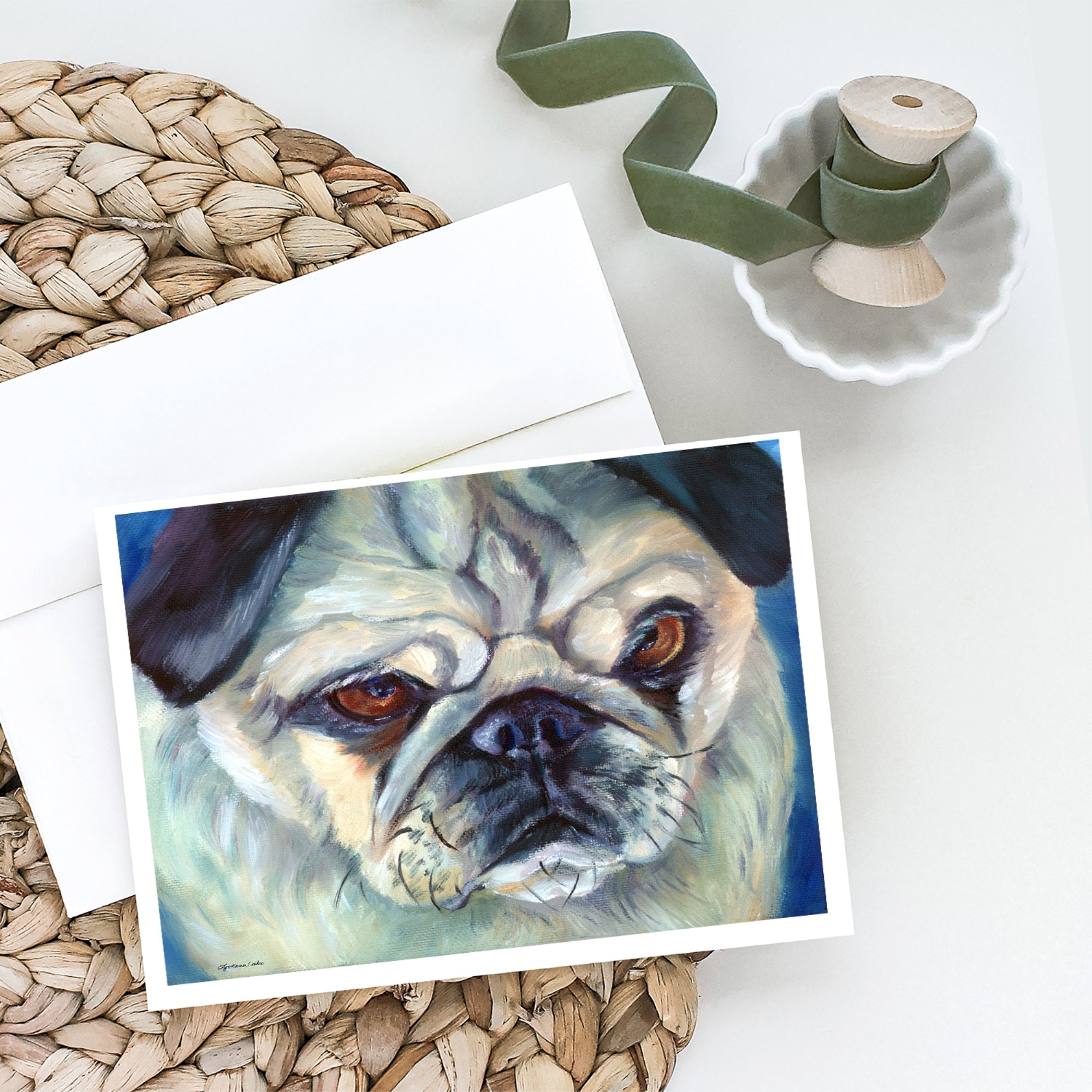Pug In Thought Greeting Cards And Envelopes Pack Of 8