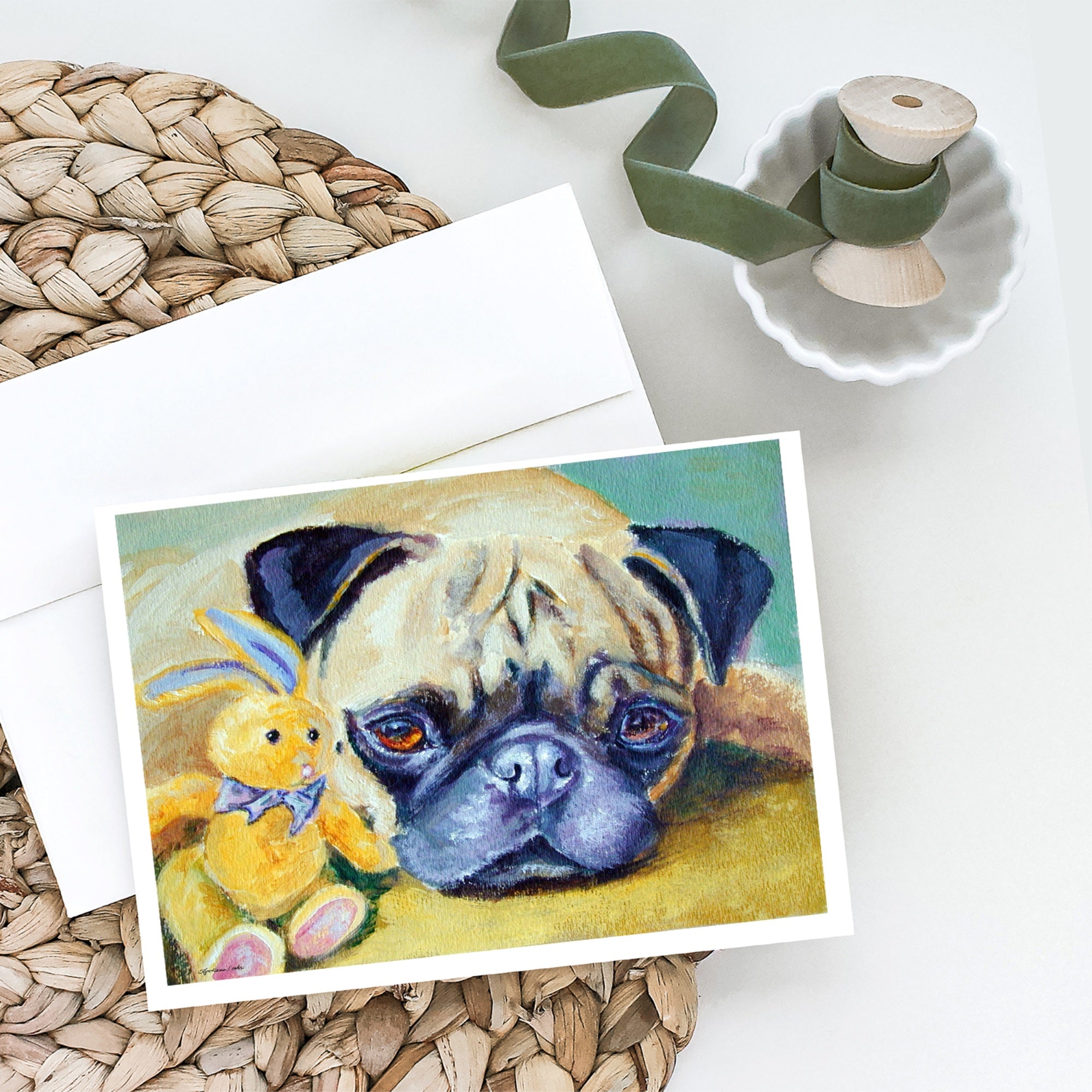 Pug Bunny Rabbit Greeting Cards And Envelopes Pack Of 8