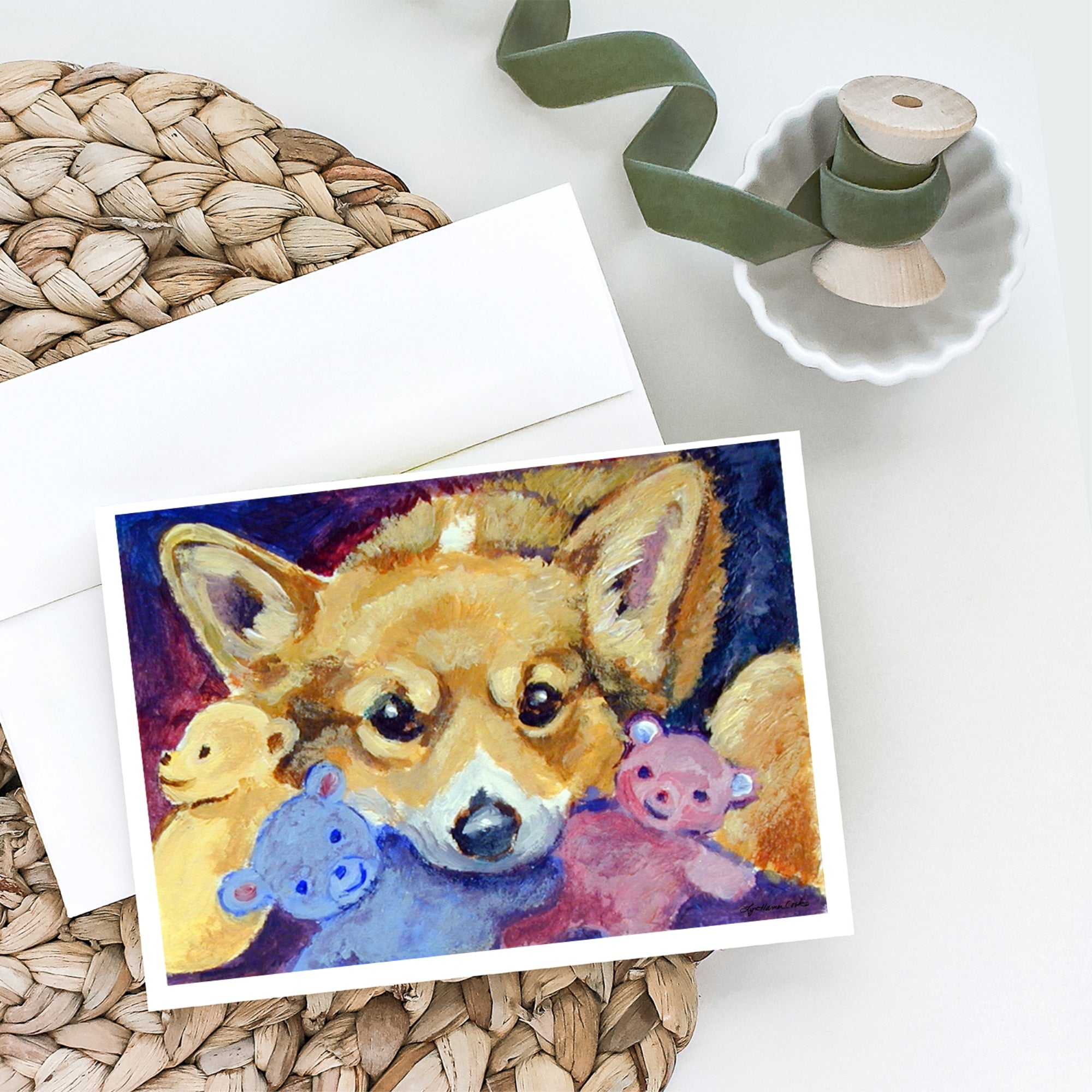 Corgi With All The Toys Greeting Cards And Envelopes Pack Of 8