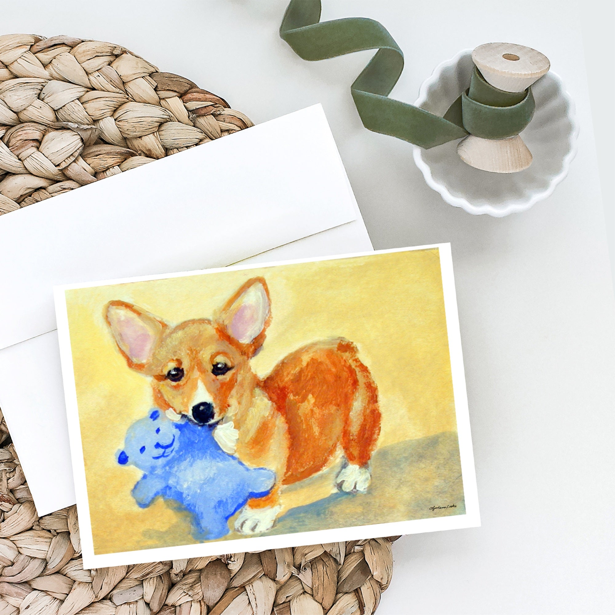 Corgi And Teddy Bear Greeting Cards And Envelopes Pack Of 8