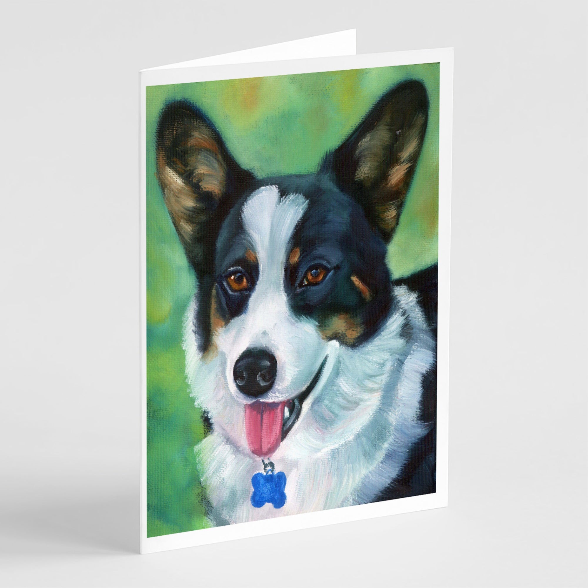 Corgi With Blue Tag Greeting Cards And Envelopes Pack Of 8