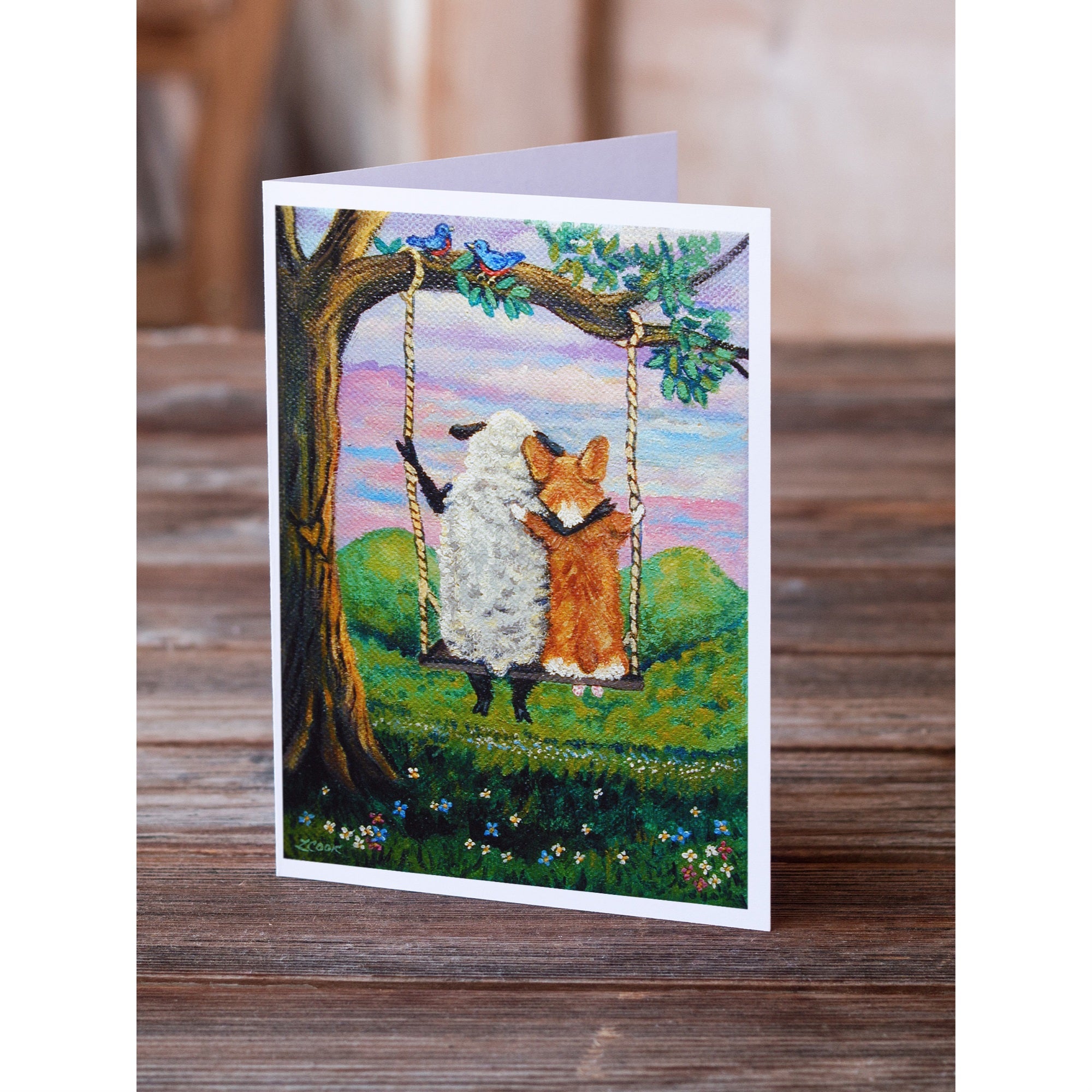 Corgi With Sheep Love Grows Greeting Cards And Envelopes Pack Of 8