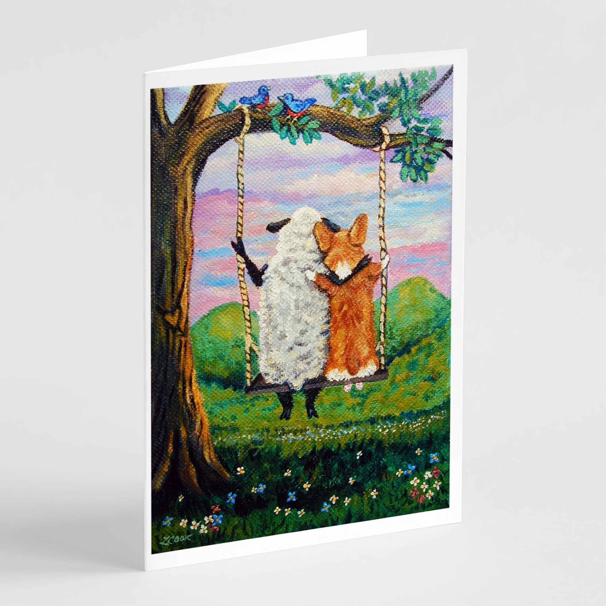 Corgi With Sheep Love Grows Greeting Cards And Envelopes Pack Of 8