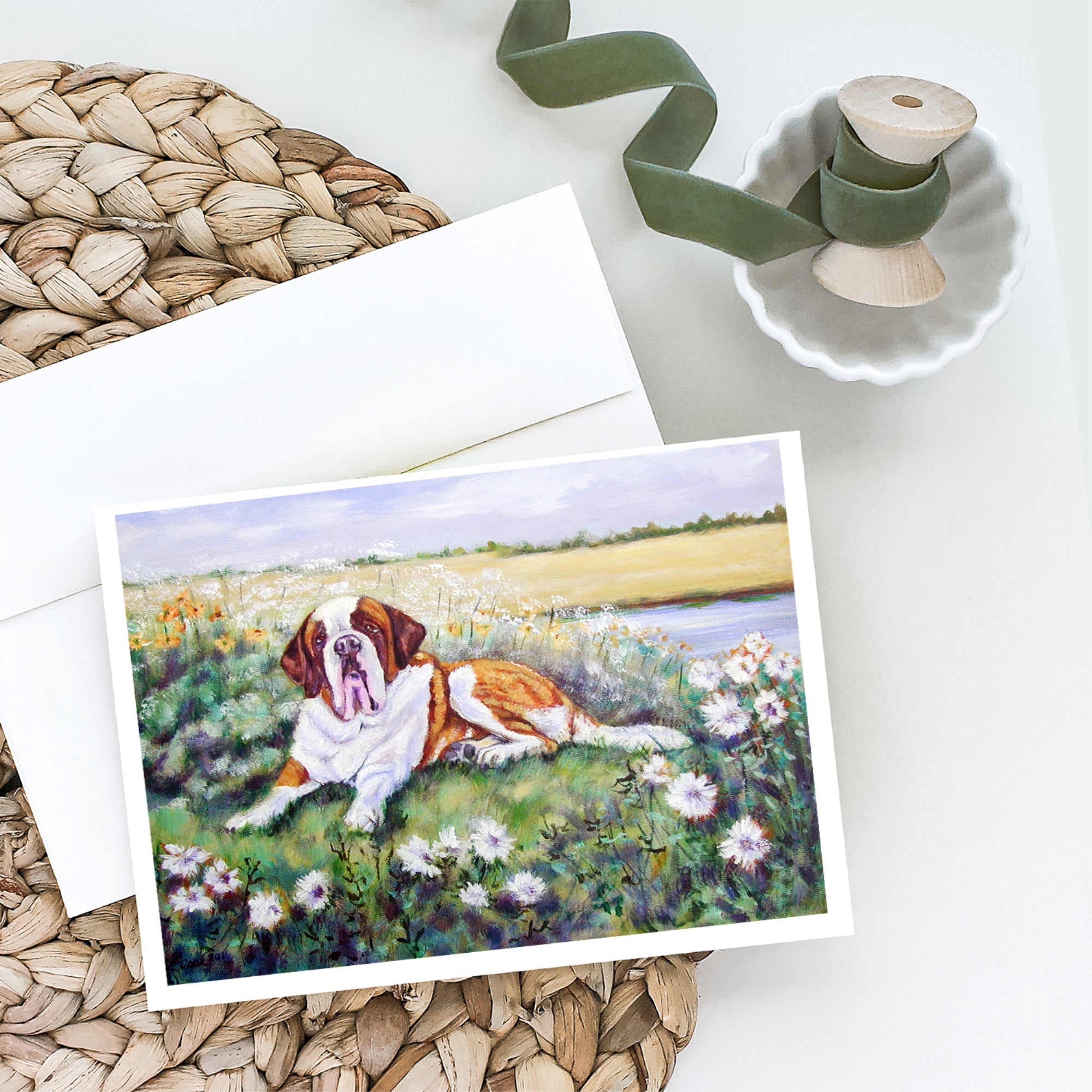 Saint Bernard In Flowers Greeting Cards And Envelopes Pack Of 8