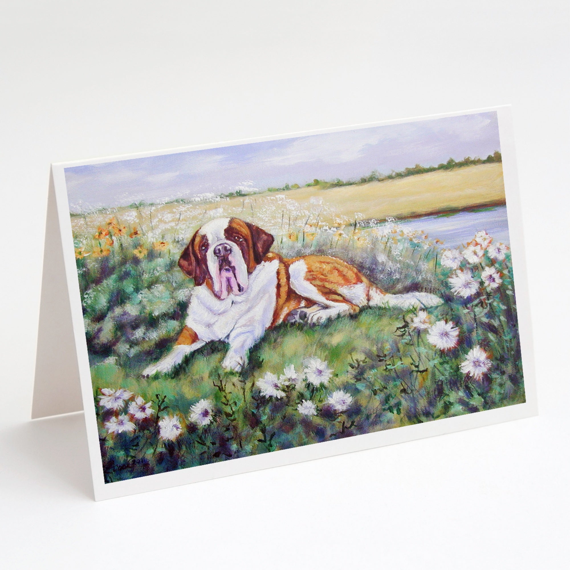 Saint Bernard In Flowers Greeting Cards And Envelopes Pack Of 8
