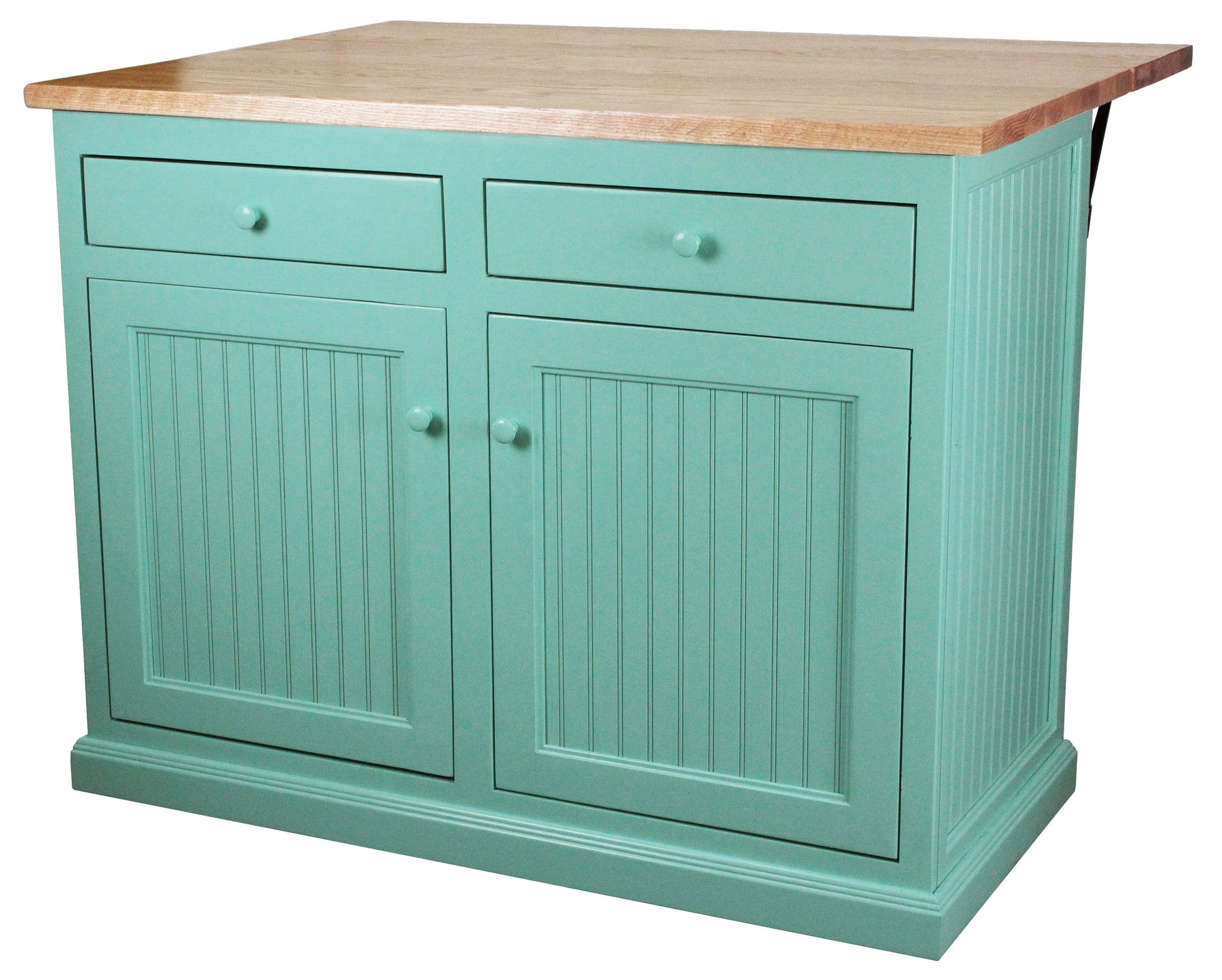 Poplar Kitchen Island With Flip-Up Top In Aquamarine With Oak Top