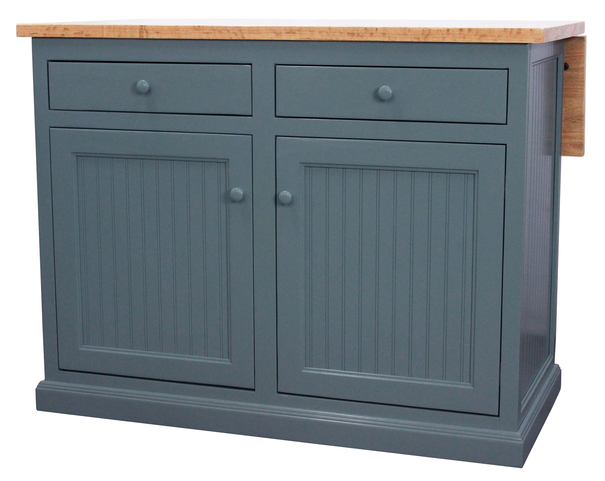Poplar Kitchen Island With Flip-Up Top In Dark Blue With Oak Top
