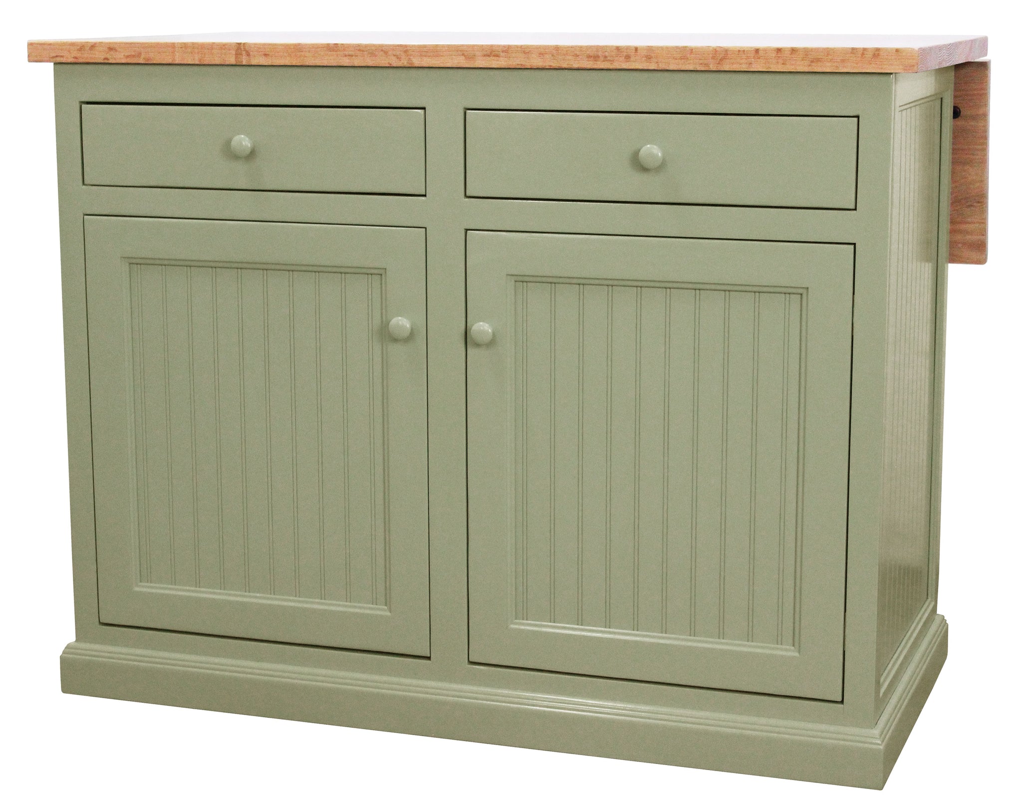 Poplar Kitchen Island With Flip-Up Top In Green With Oak Top