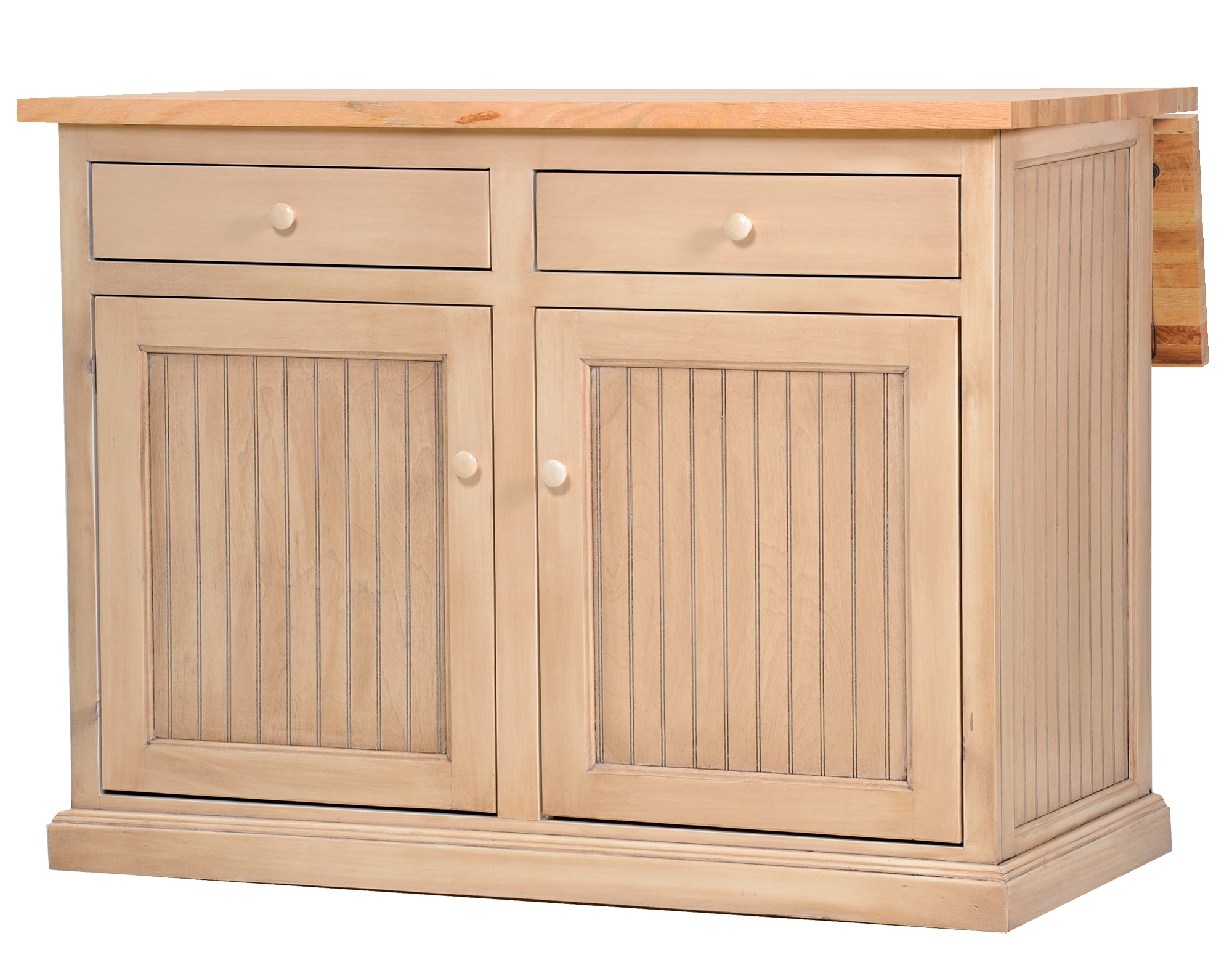 Poplar Kitchen Island With Flip-Up Top In European Ivory With Oak Top