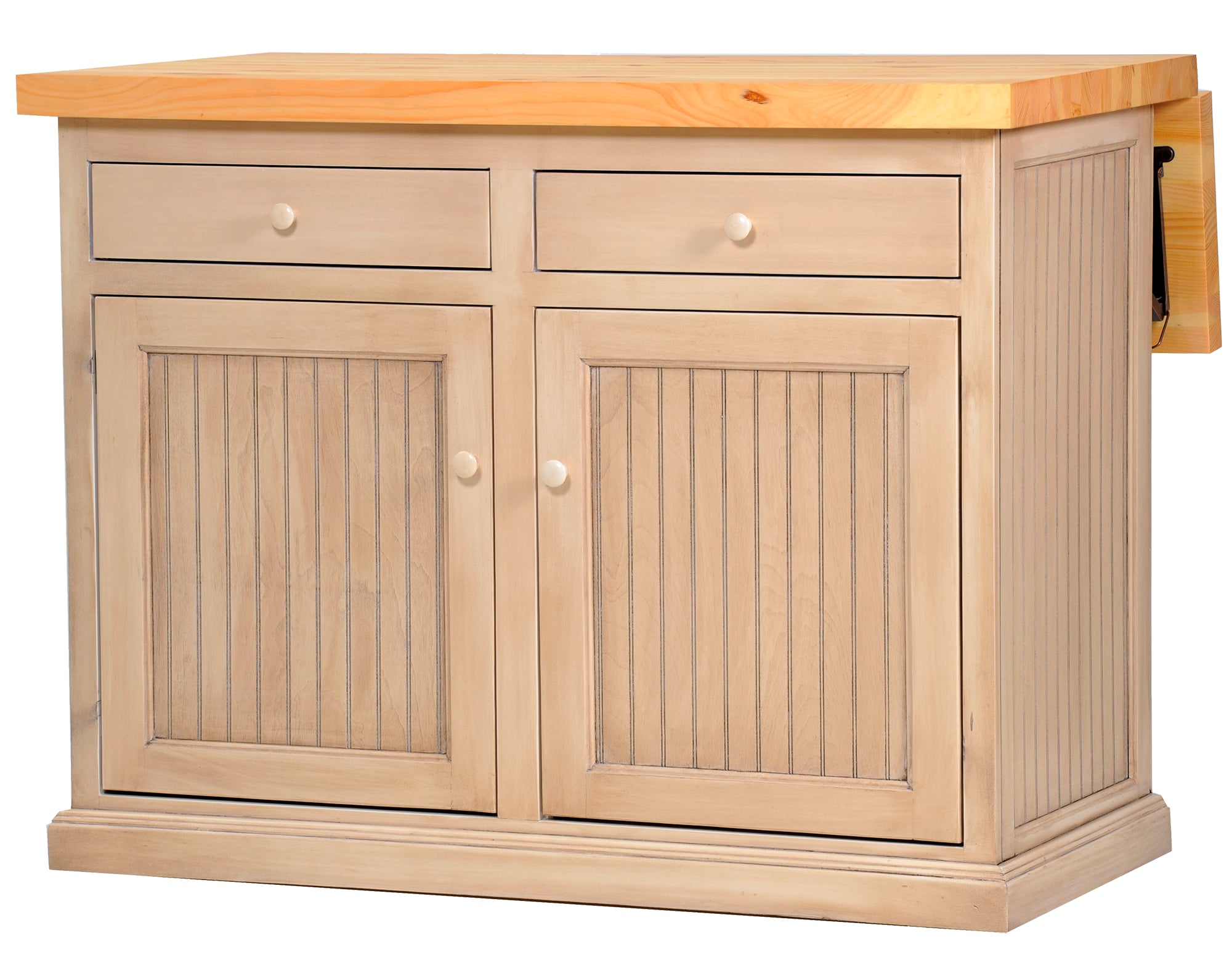 Poplar Kitchen Island With Flip-Up Top In European Ivory With Pine Top