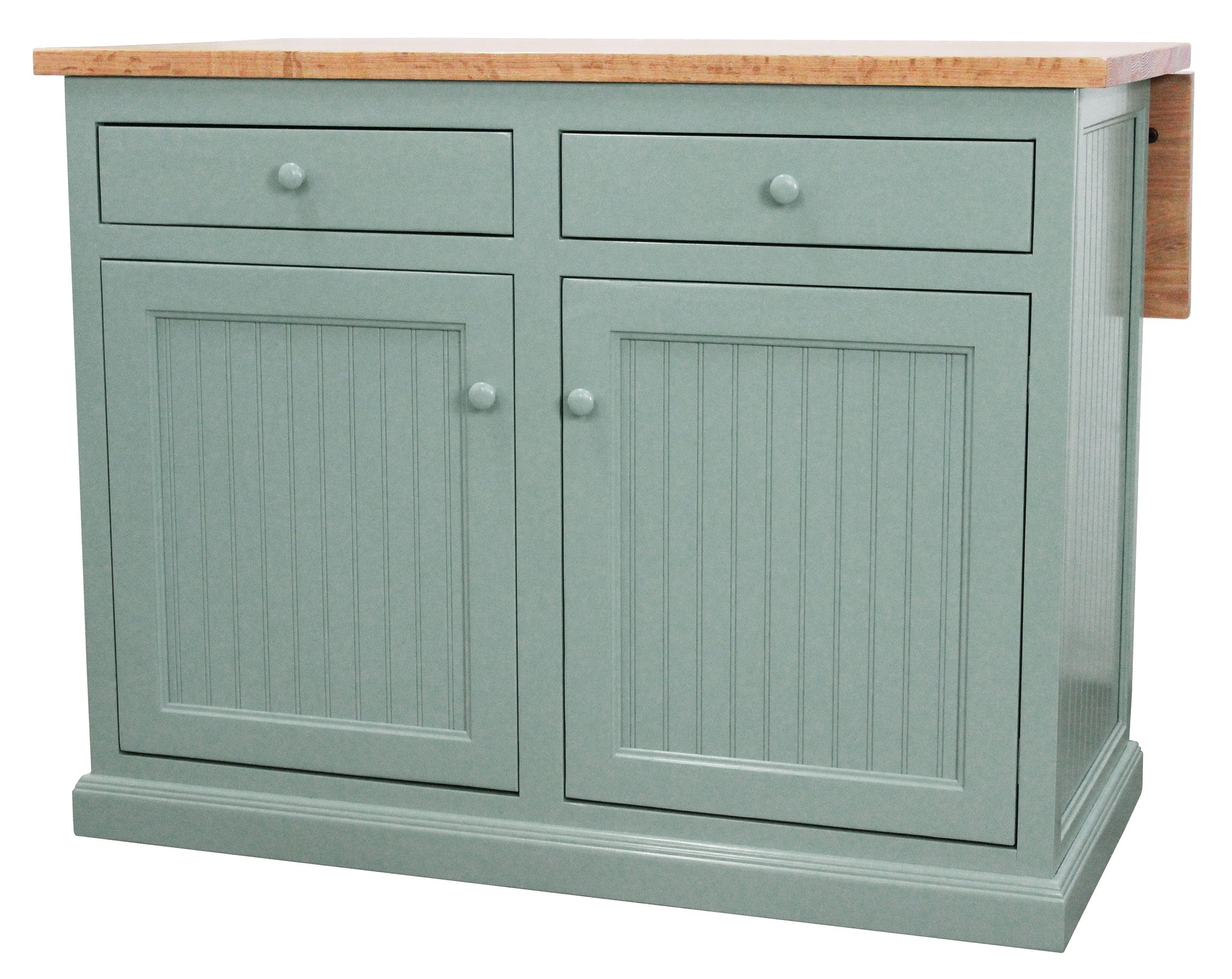 Poplar Kitchen Island With Flip-Up Top In Light Blue With Oak Top