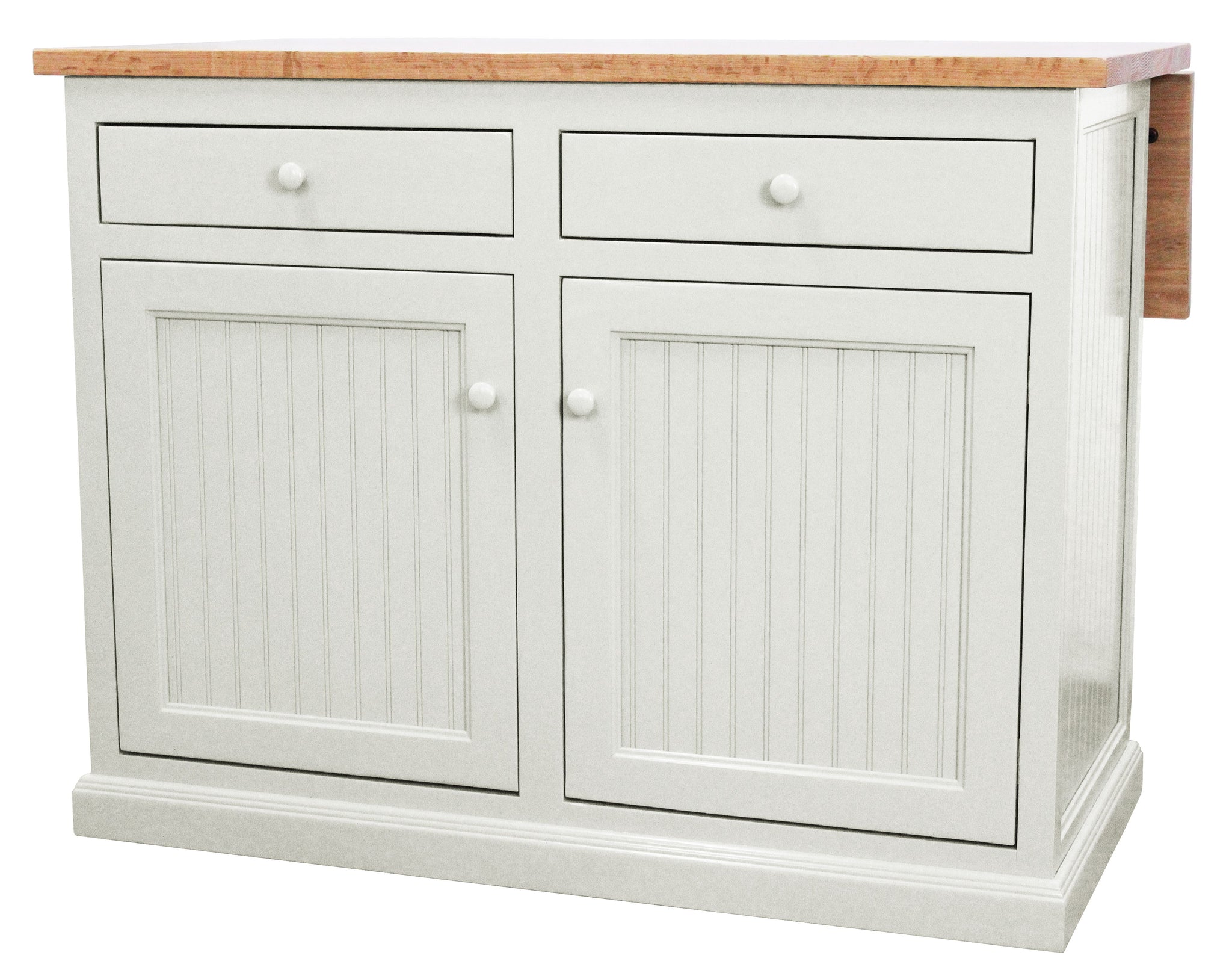 Poplar Kitchen Island With Flip-Up Top In Soft White With Oak Top