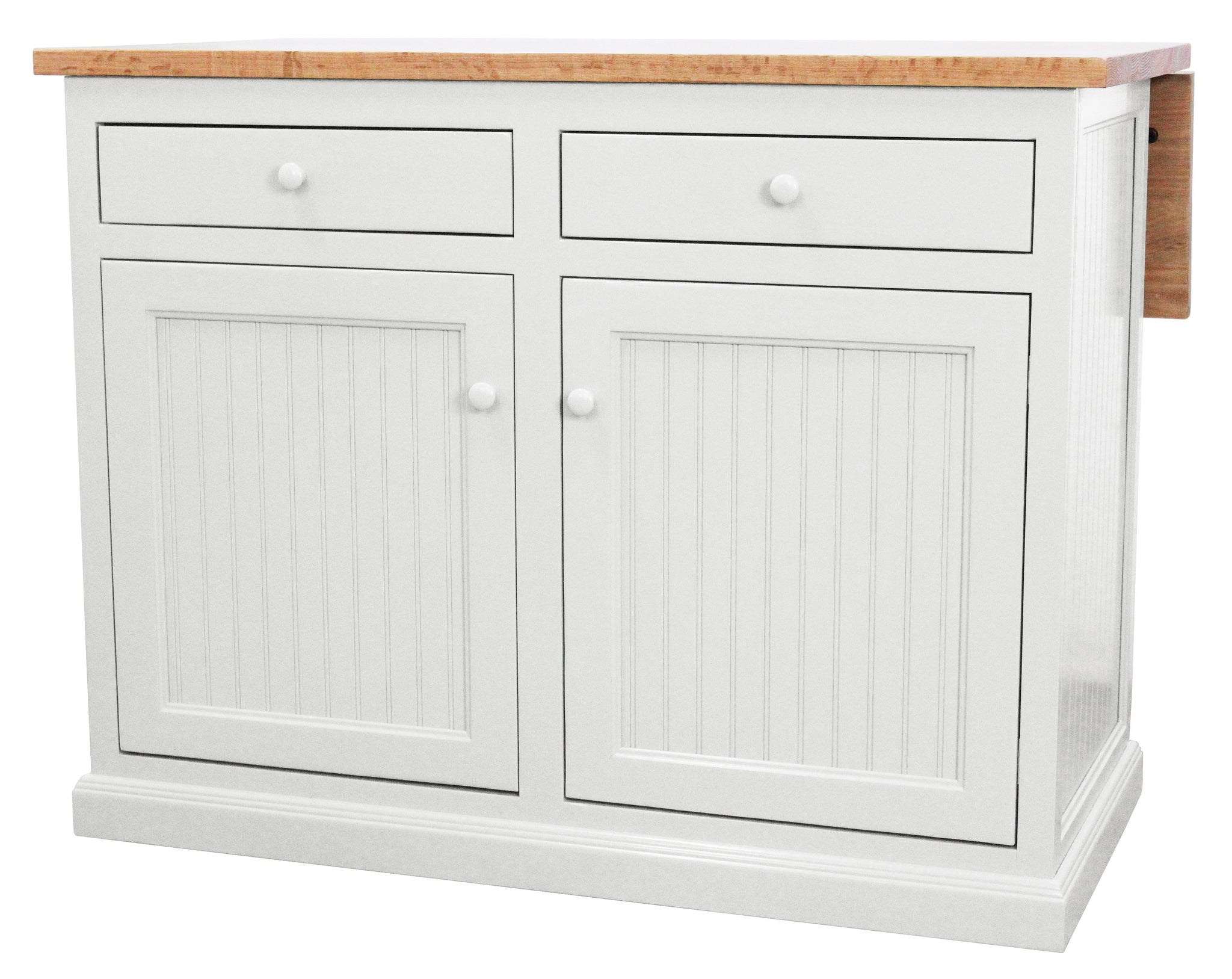 Poplar Kitchen Island With Flip-Up Top In Bright White With Oak Top