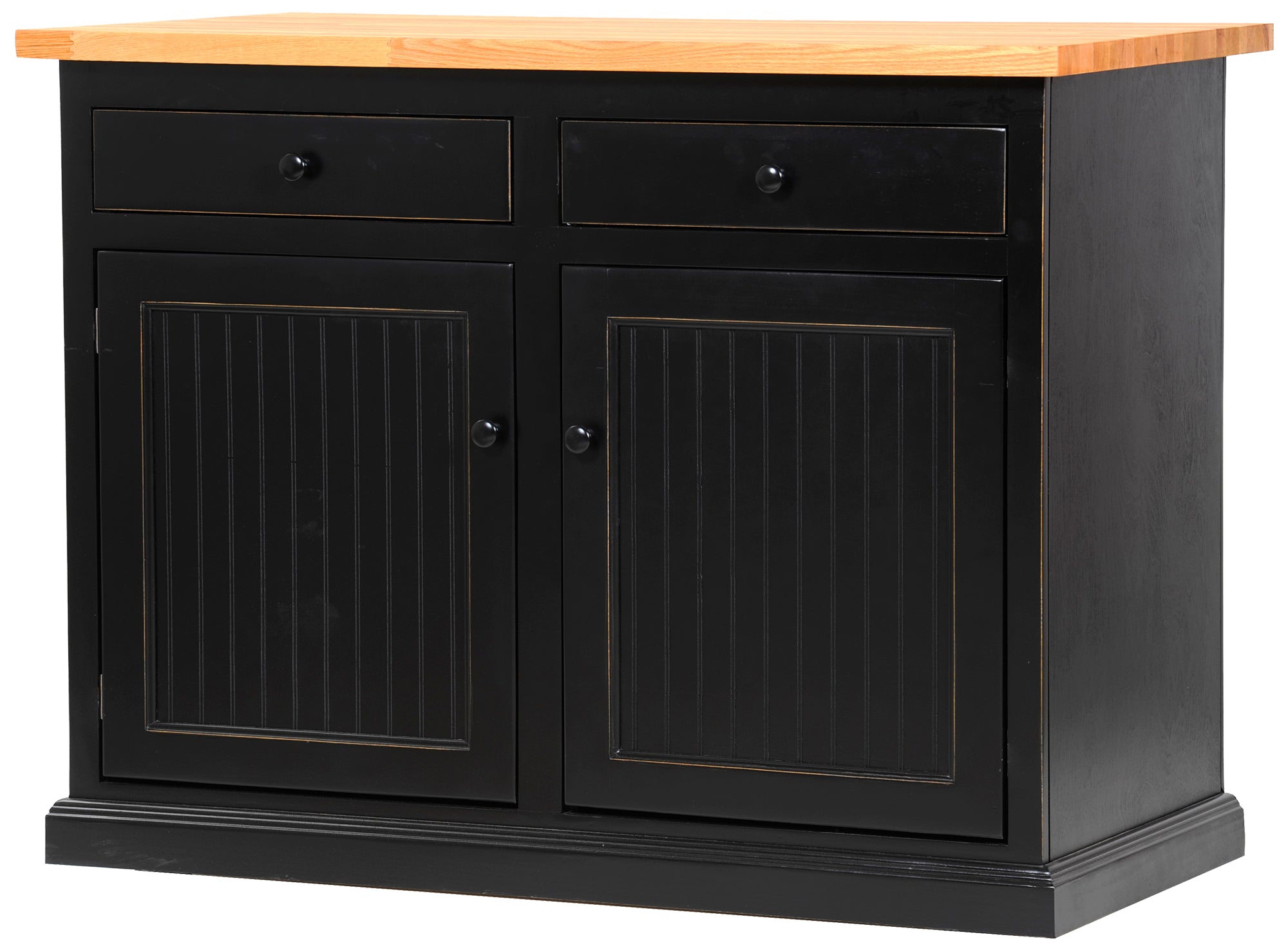 Poplar Kitchen Island In Antique Black With Oak Top