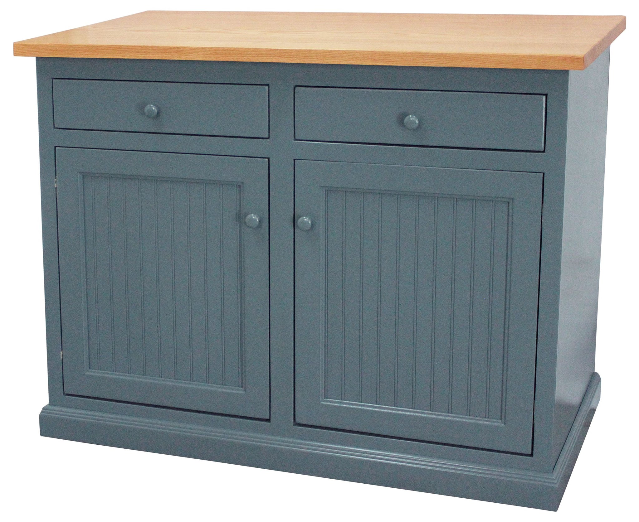 Poplar Kitchen Island In Dark Blue With Oak Top