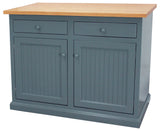 Poplar Kitchen Island In Dark Blue With Oak Top