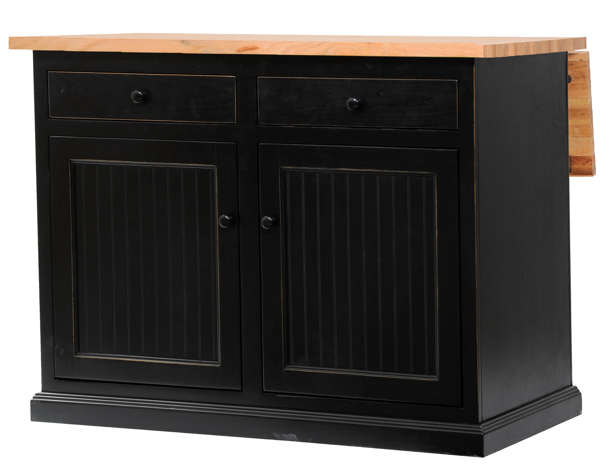 Poplar Kitchen Island With Flip-Up Top In Antique Black With Oak Top