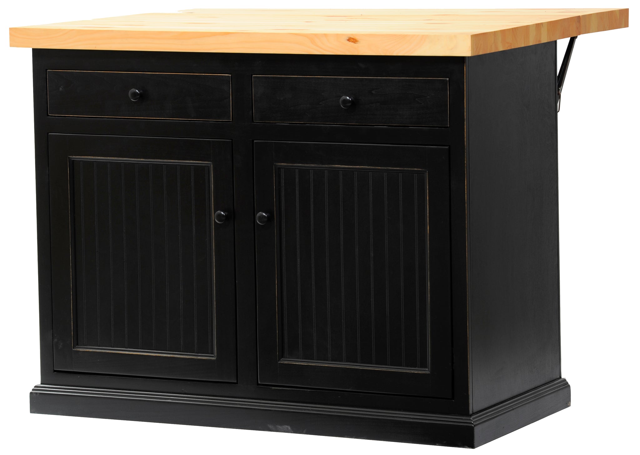 Poplar Kitchen Island With Flip-Up Top In Antique Black With Pine Top