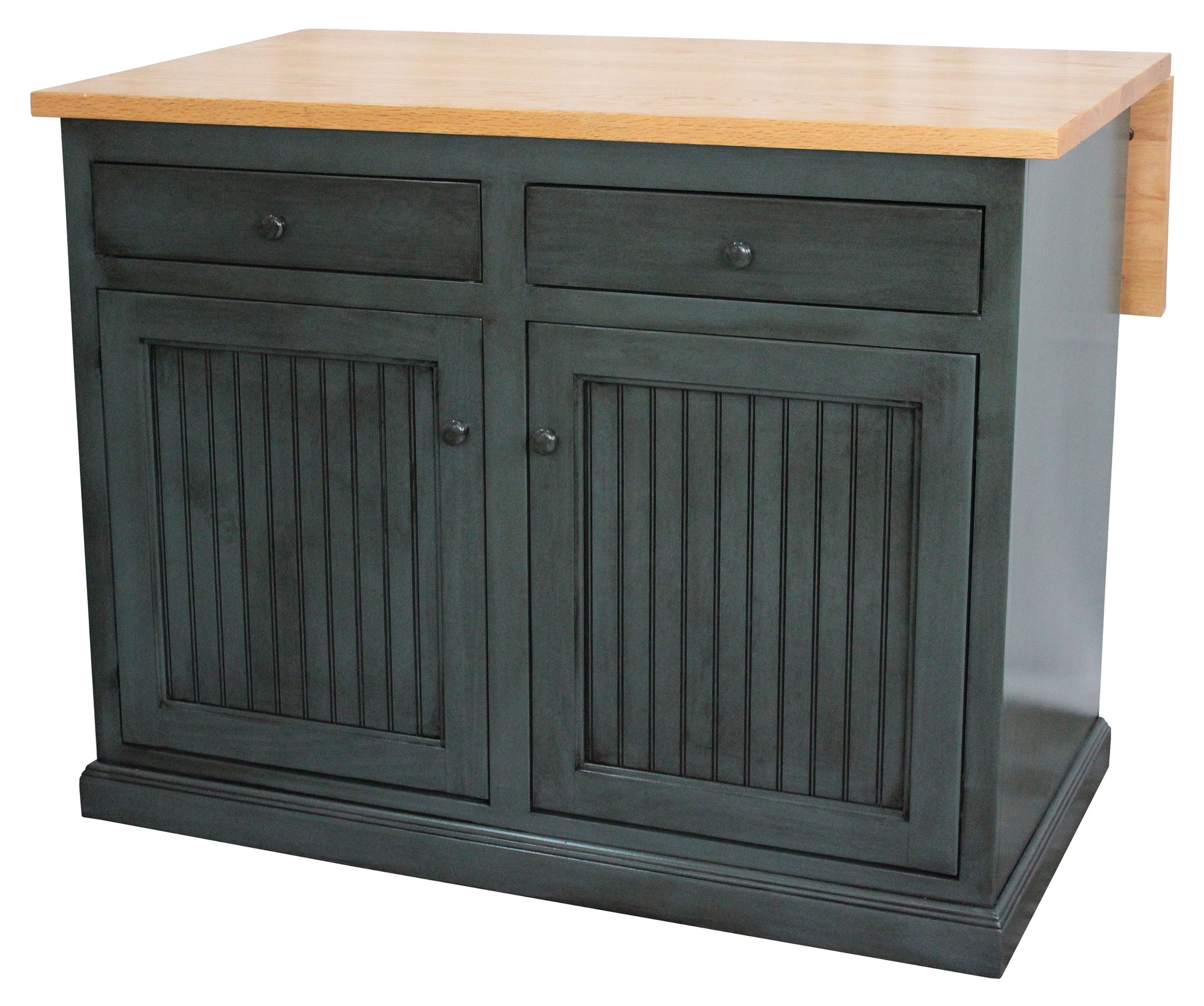Poplar Kitchen Island With Flip-Up Top In European Dark Blue With Oak Top