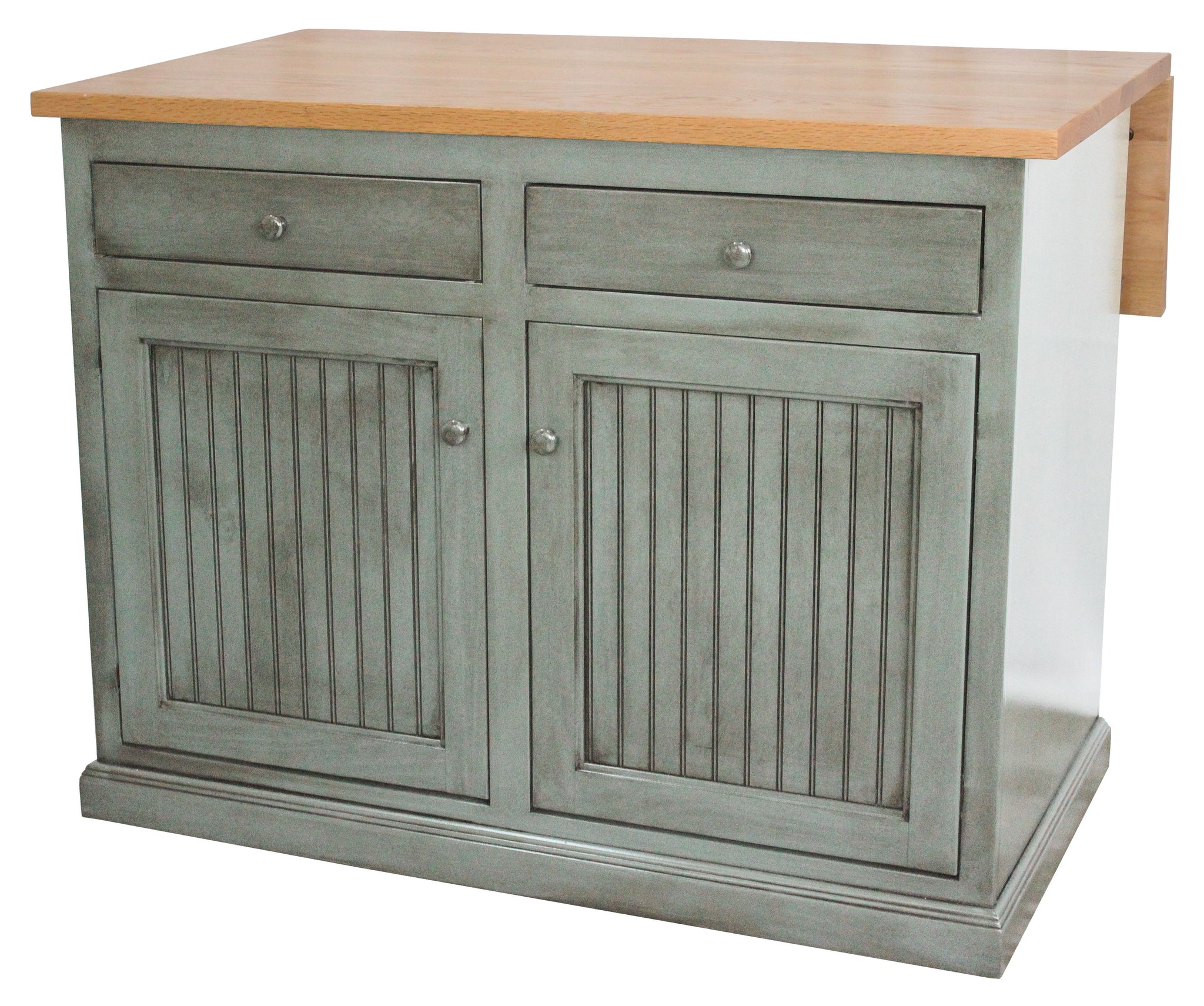 Poplar Kitchen Island With Flip-Up Top In European Light Blue With Oak Top