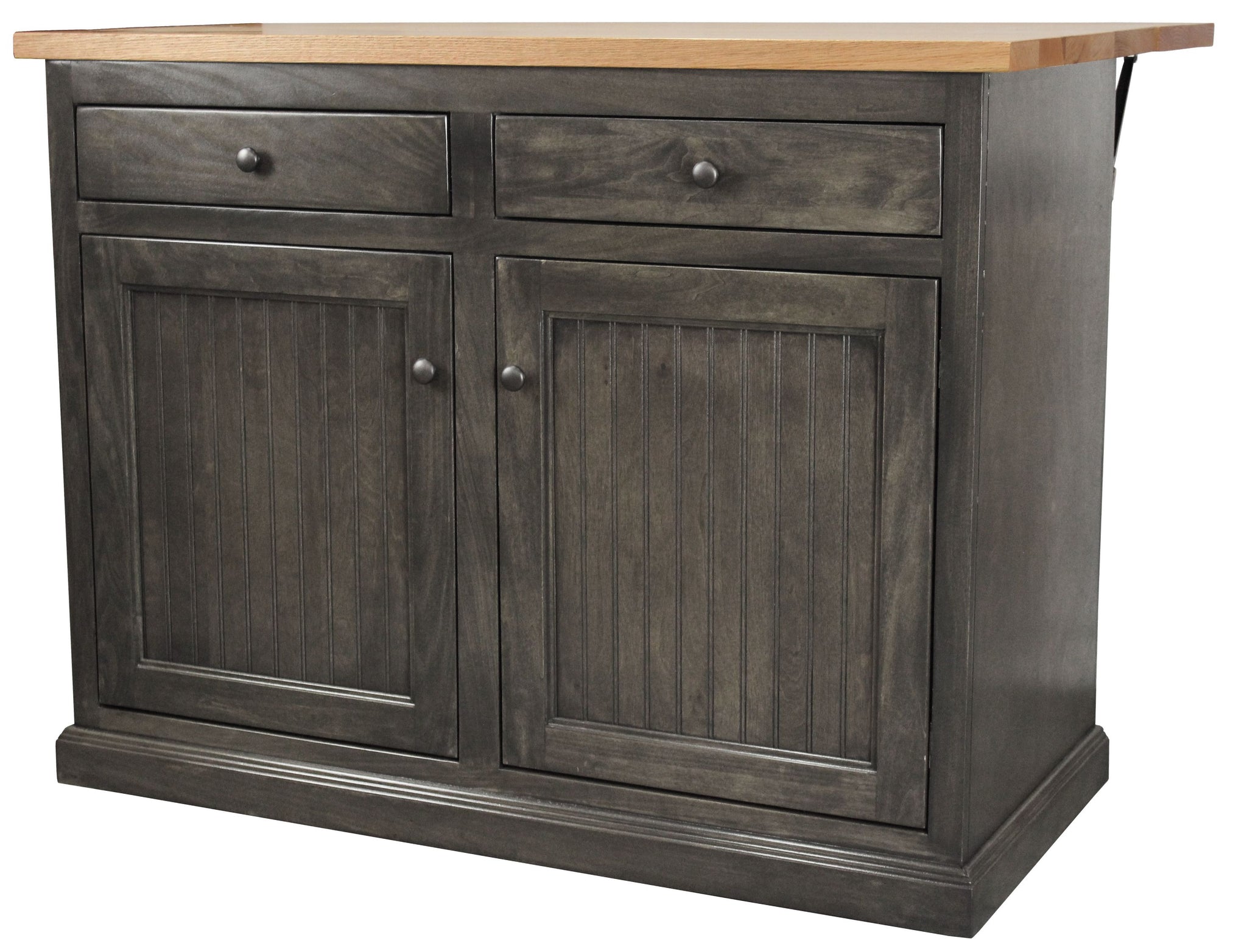 Poplar Kitchen Island With Flip-Up Top In Greystone With Oak Top