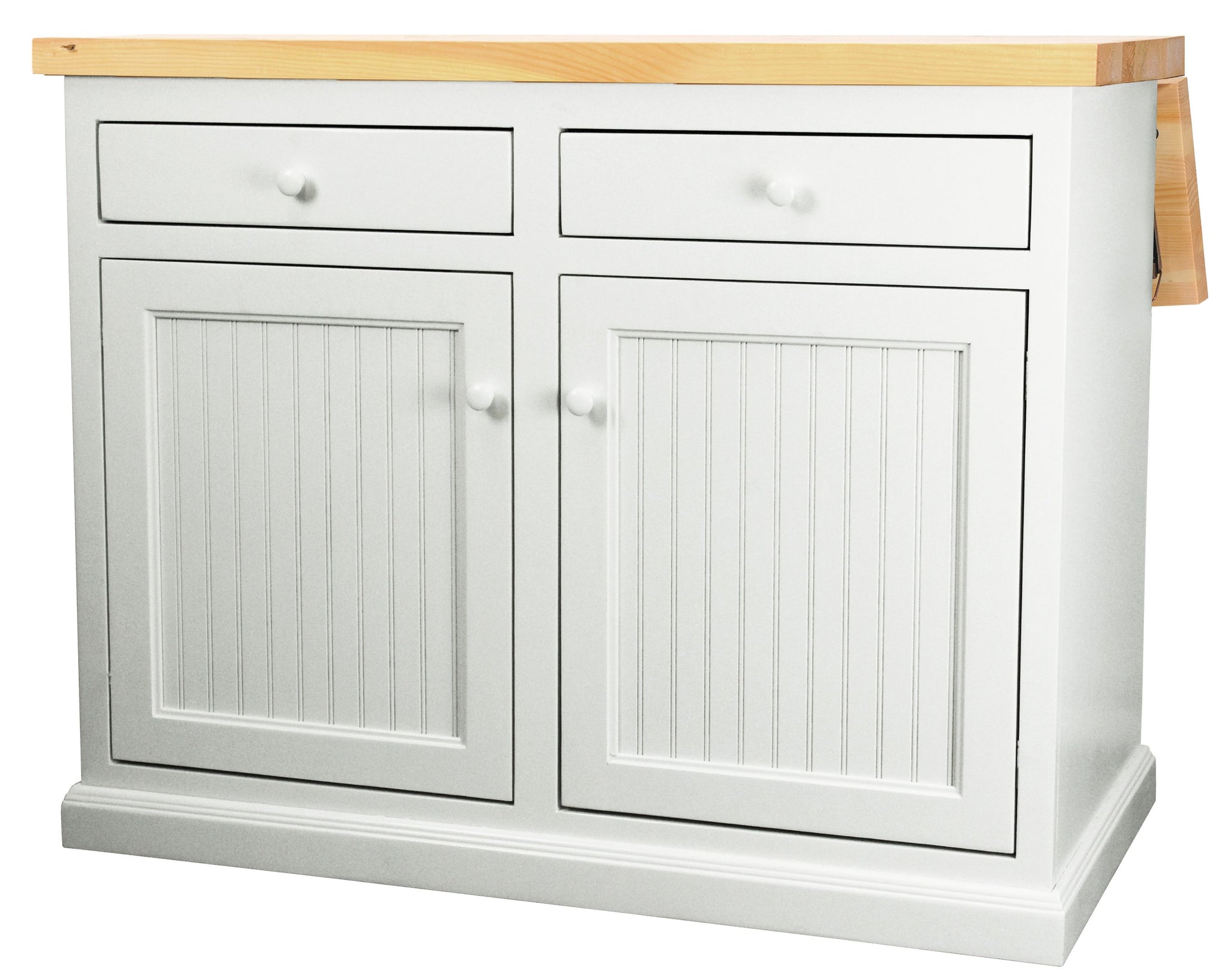 Poplar Kitchen Island With Flip-Up Top In Bright White With Pine Top