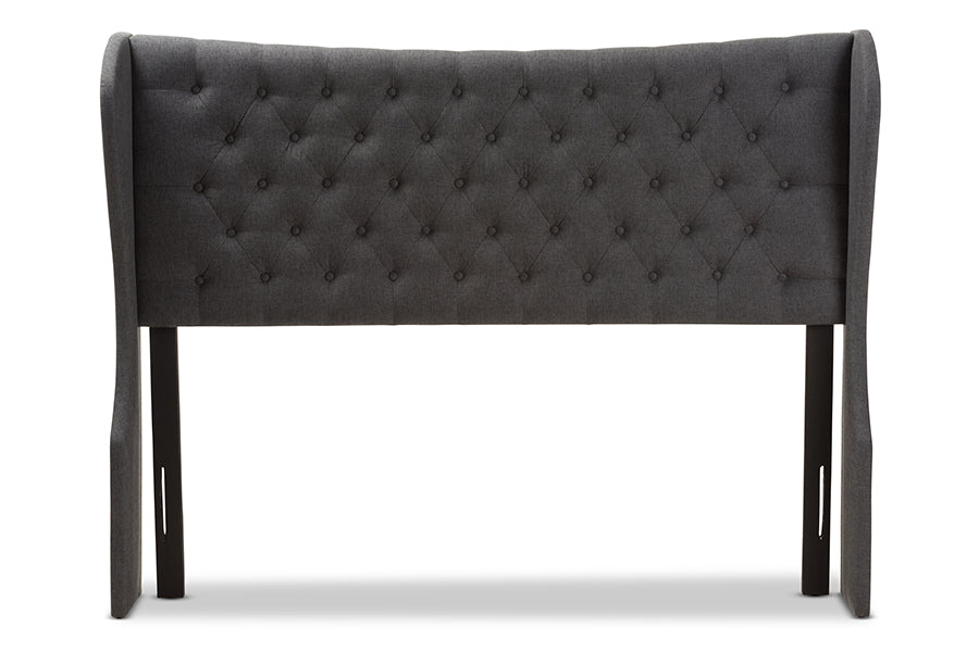 Baxton Studio Cadence Modern And Contemporary Dark Grey Fabric Button-Tufted Queen Size Winged Headboard
