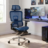 Blue Adjustable Height Swivel Rolling Gaming Chair With Footrest