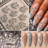 Queen - Nail Charms 10pc - #356 Silver Black Crystal Crowns