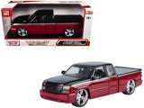 2006 Chevrolet Silverado Custom Pickup Truck Red Metallic and Black with Silver Stripes DieCast Collection Series 1/25 Diecas