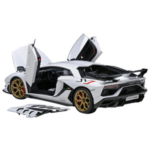Lamborghini Aventador Svj Bianco Asopo Pearl White With Gold Wheels 1/18 Model Car By Autoart