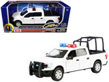 2019 Ford F150 Lariat Crew Cab Pickup Truck with Bed Cage White with Flashing Light Bar and Front and Rear Lights and Sounds 1/