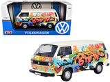 Volkswagen Type 2 (T3) Van White Metallic with Graffiti Graphics 1/24 Diecast Model Car by Motormax