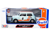 19611967 Morris Mini Cooper RHD (Right Hand Drive) #6 Gulf Oil Light Blue with Orange Stripes and Checkered Top City Classic
