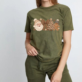 Retro Leopard Gingerbread Bow Holiday Tree Graphic T-Shirt