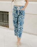 Eliana Floral Printed Drawstring Barrel Jeans