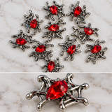 Queen - Nail Charms 10pc - #407 Silver Red Gem Spider Webs