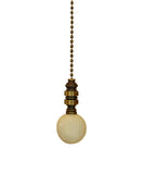 Ceramic 35mm Ivory Ball Ceiling Fan Pull, 2"h with 12" Antiqued Brass Chain