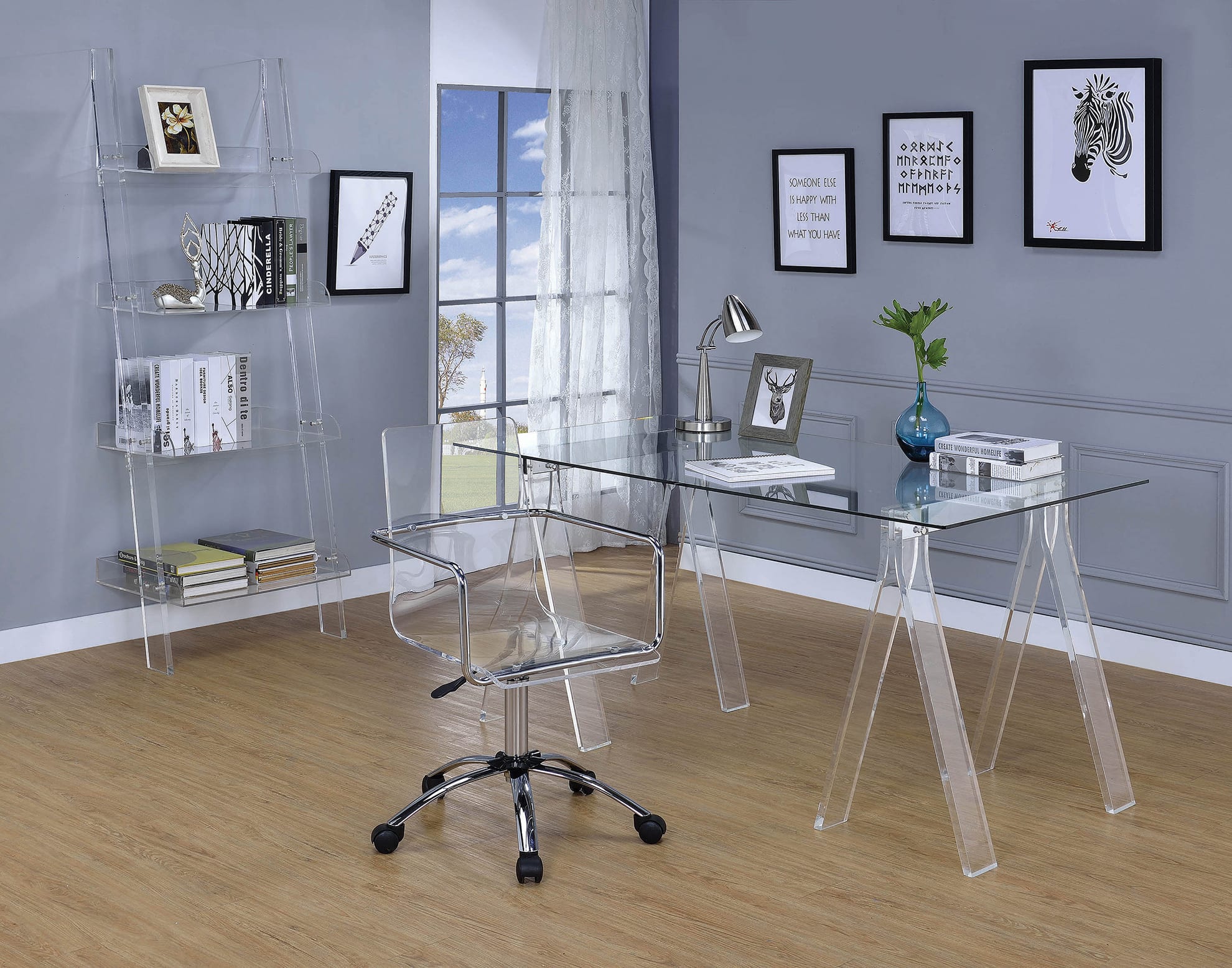 Amaturo Clear Acrylic Sawhorse Writing Desk