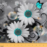 Floral Fabric by The Yard,White Daisy Upholstery Fabric,Kawaii Butterfly Animal Decorative Fabric for Kids Boys,Garden Flower In