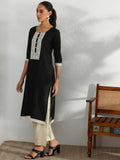 Libas Women'S Cotton Ethnic Motifs Straight Kurta (37251 Black Black M