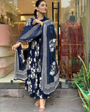 Gosriki Women'S Rayon Blend Anarkali Printed Kurta With Pant & Dupatta (Jasiwal Blue-Gs_S_Blue_Small),Blue,,B0DP2CPZ2P