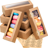 Sherr 100 Pcs Brown Macaron Boxes with Window Bakery Boxes with 200 Pcs Stickers Long Rectangle Treat Containers for Cookies, Do