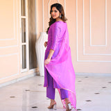Anni Designer Women'S Cotton Blend Mirror Work Straight Kurta With Pant & Dupatta (Mirror-Purple_S_Purple_Small),Purple,S,Cotton Blend,Regular,kurta, Dupatta