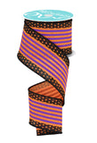 Craig Bachman 2.5 Vertical Stripe Polka Dot Edge Ribbon: Orange, Purple, Black Halloween Floral Arrangement Decorative Designer 