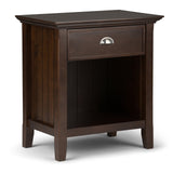 Simplihome Acadian 24 Inches Wide Night Stand, Bedside Table, Brunette Brown Solid Wood, Rectangle, With Storage, 1 Drawer And 1